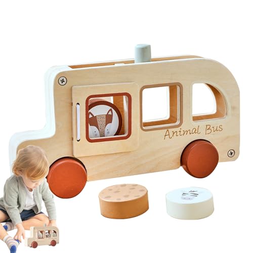 higyee Spielzeug Schulbus,Holz Modell-LKW - Interaktives Tragbares Lernspiel Für Und Mädchen – Kreatives Spielzeug Für Zuhause, Schule & Unterwegs von higyee