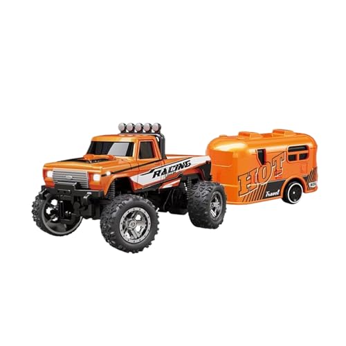 hindraem Mini RC Truck und Anhänger Maßstab 1/64 Legierungsgehäuse Fernbedienung Spielzeug ABS Mini RC Monster Truck mit Trailer Monster Car, D von hindraem