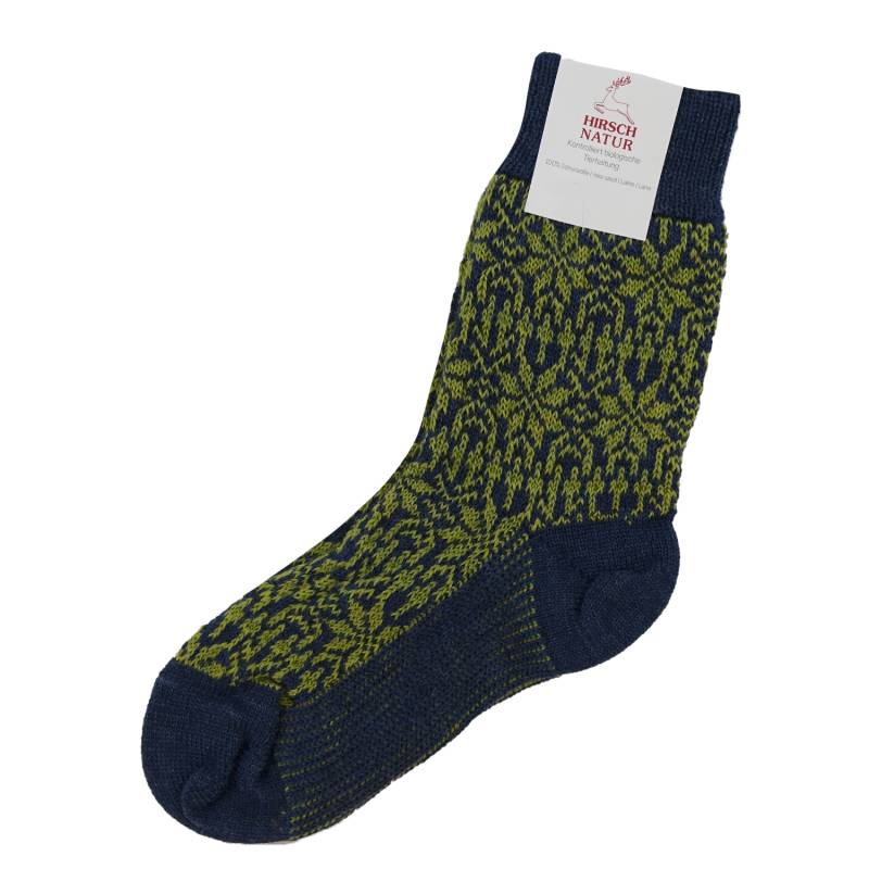Hirsch Erwachsenensocken Norweger Sternenmuster - 42-43 Jeans/Maigrün von hirsch natur