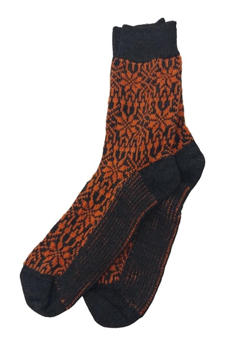 Hirsch Erwachsenensocken Norweger Sternenmuster - 42-43 Schwarz-Orange von hirsch natur