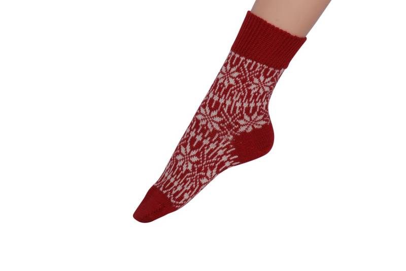 Hirsch Feinstricksocken mit Sternenmuster für Kinder - Rot/Natur 26-27 von hirsch natur