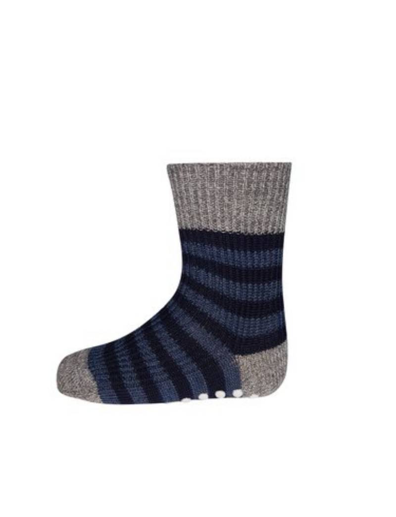 Hirsch Ringel-Kindersocken mit Silikonstopper - 15-17 Grau-Marine-Jeans von hirsch natur