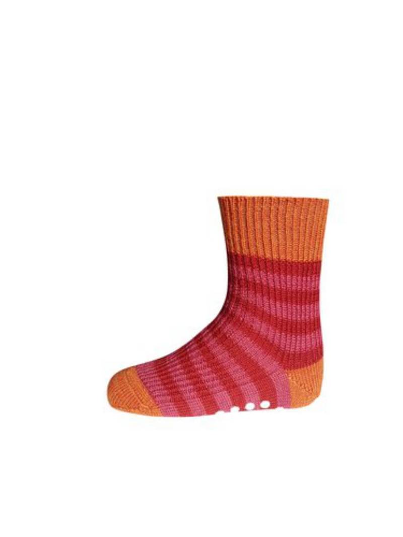 Hirsch Ringel-Kindersocken mit Silikonstopper - Himbeer-Rot-Mango 18-20 von hirsch natur