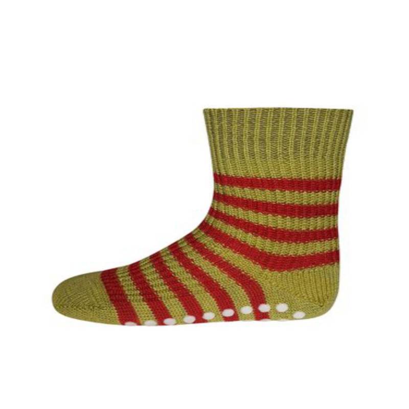 Hirsch Ringel-Kindersocken mit Silikonstopper - Maigrün-Mohn 18-20 von hirsch natur