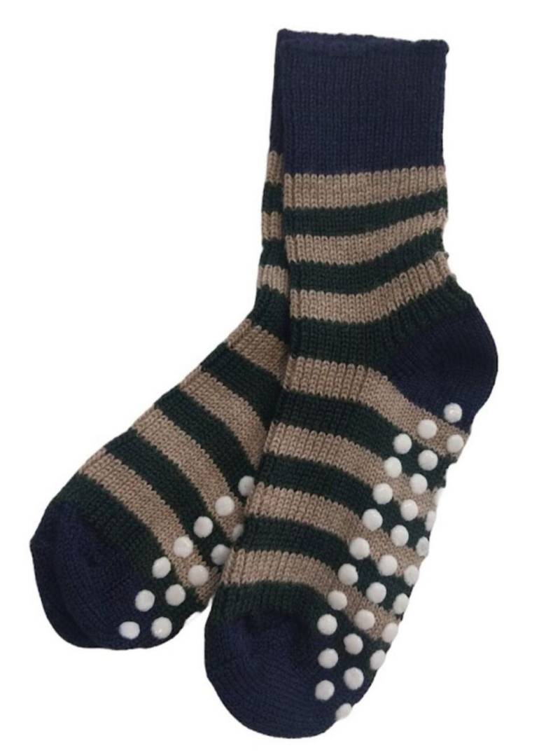 Hirsch Ringel-Kindersocken mit Silikonstopper - Marine-Braun-Tanne 21-22 von hirsch natur