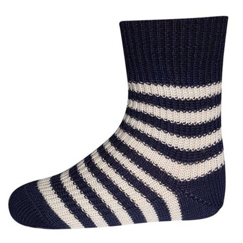 Hirsch grob gestrickte Ringel-Kindersocken - 15-17 Marine/Natur von hirsch natur