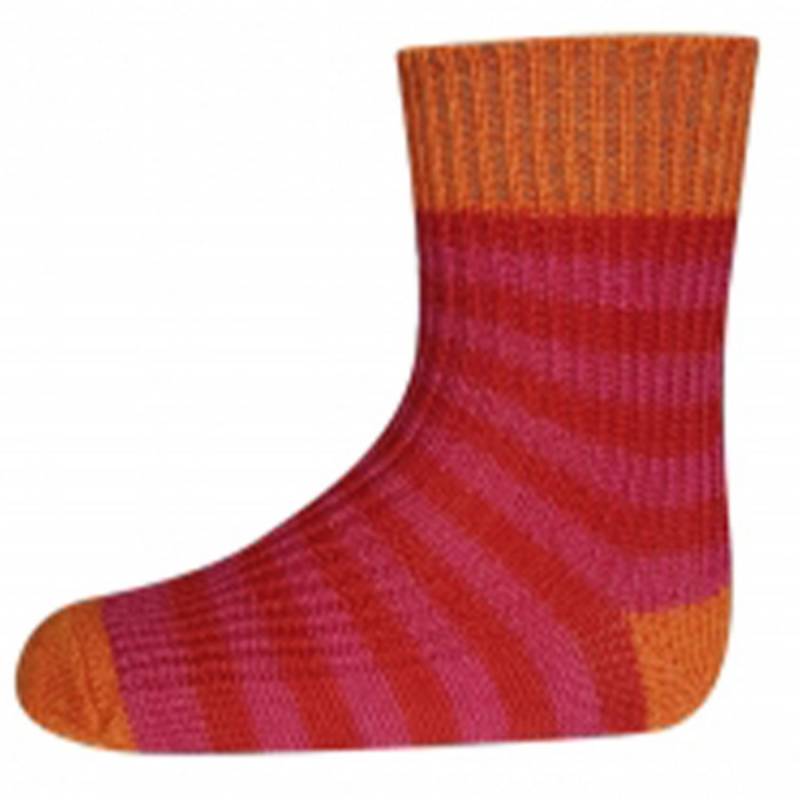 Hirsch grob gestrickte Ringel-Kindersocken - 18-20 Himbeer/Rot/Orange von hirsch natur