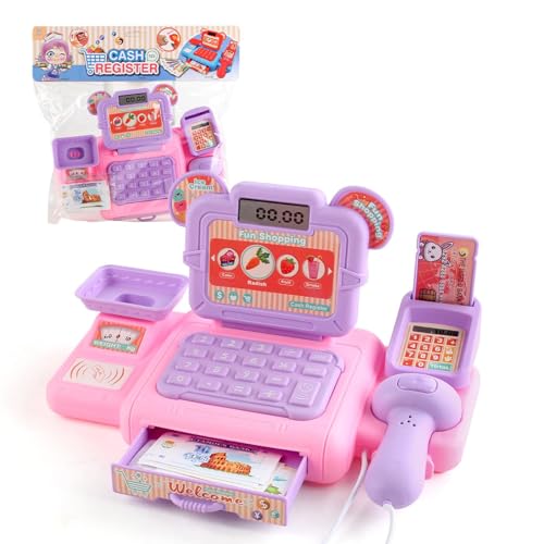 1 Set Shopping Kasse Spielzeug Rollenspiel Kit für Kinder Kasse Spielset Supermarkt Kasse Spielzeug mit Ton und Licht von hiwhale