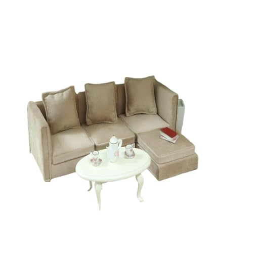 1 Set Simulation Miniatur Wohnzimmer Stühle 1:12 Mini Puppenhaus Möbel Milch Aprikose Eck Sofa mit Kissen Kinder tun Spielen DIY Dekor von hiwhale
