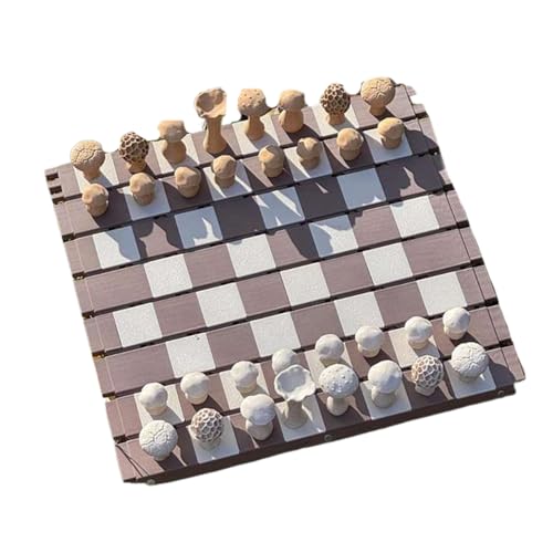 Wald-Schach-Set, handgemachtes hölzernes Schachbrett mit Pilz Schach, Natur-Themen-kreatives tragbares rollbares Spielset für Reisen und zu Hause von hiwhale