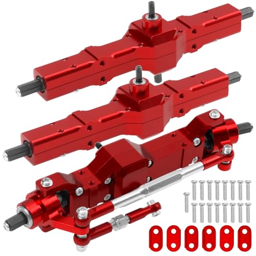 Kompatibel Mit WPL B16 B36 Für JJRC Q60 Q63 Q64 FY004 6X6 6WD 1/16 RC-Auto-Upgrade-Teile, Aluminium, Vorne, Mitte, Hinten, Komplettes Achsportal RC Vorder Hinterachse(Red) von hjuink