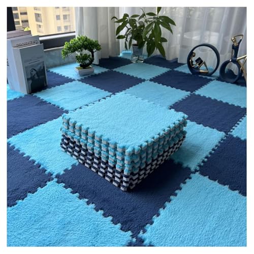 hnkhpkl Bodenmatte aus dickem und ineinander steckbarem Schaumstoff – weiche rutschfeste Puzzlematte, flauschige quadratische Teppichfliesen mit 30,5 x 30,5 cm (Blau + Marineblau, 10 Blatt) von hnkhpkl