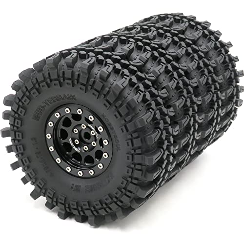 HOBBYSOUL 4 Stück RC 1,9 Schlamm Geländereifen Super Grip Soft Crawler Reifen 121 mm & Aluminium 1,9 Beadlock Felge (vormontiert) von hobbysoul