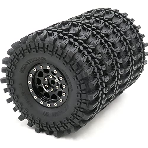 HOBBYSOUL 4 Stück RC 1.9 Mud Terrain Reifen Super Grip Soft Crawler Reifen 121 mm & Aluminium 1.9 Beadlock Felge (vormontiert) von hobbysoul