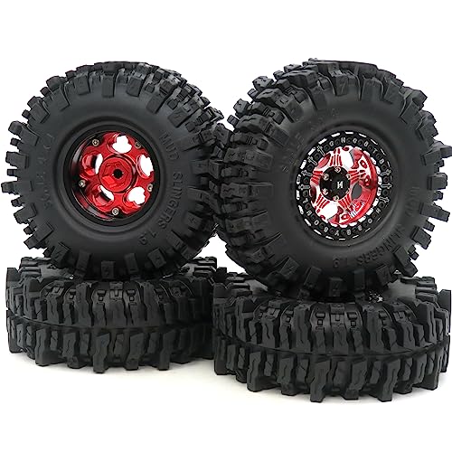 HOBBYSOUL RC 1.9 Mud Slingers Reifen 4,72 Zoll / 120 mm & 1,9 Beadlock-Räder, weiche klebrige 1.9 Reifen und Räder für 1/10 Crawler SCX10 TRX4 Gen8, (Rot Schwarz) von hobbysoul