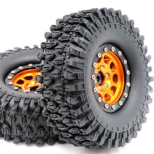 hobbysoul 2 Stück RC 1.9 Super Swamper Crawler Mud Reifen Reifen höhe 108mm & Aluminium 1.9 Beadlock Rad Felge Orange/Schwarz Farbe von hobbysoul