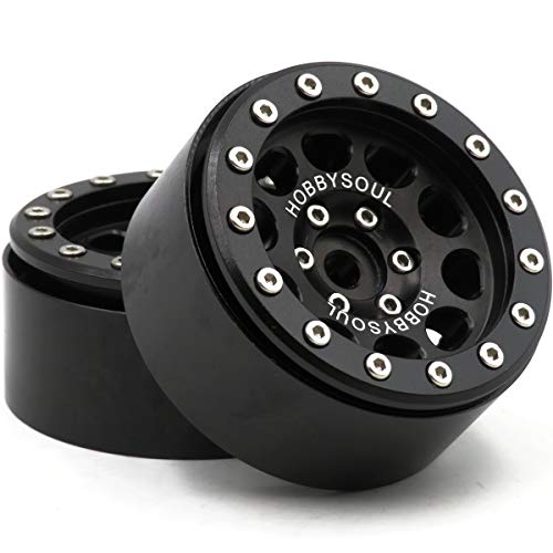 hobbysoul 2Stk RC Aluminium Alloy 1.9 beadlock Räder Felgen Hex 12mm Schwarz Farbe für 1.9 Crawler Truck Reifen von hobbysoul