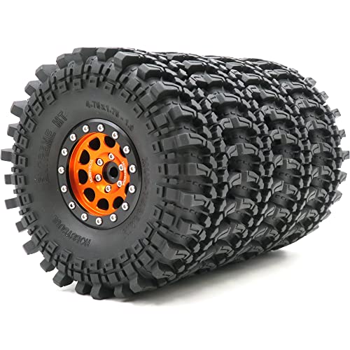 HOBBYSOUL RC 1.9 Mud Terrain Reifen Super Grip Soft Crawler Truck Reifen 121 mm & Aluminium 1,9 Beadlock Wheel Felge Hex 12 mm Orange/Schwarz (vormontiert) 4 Stück HOBBYSOUL RC 1.9 Mud Terrain Reifen Super Grip Soft Crawler Truck Reifen 121 mm & Aluminium 1,9 Beadlock Wheel Felge Hex 12 mm Orange/Schwarz (vormontiert) 4 Stück von hobbysoul