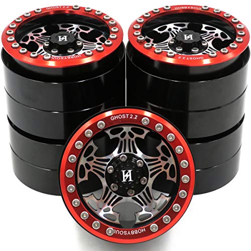 hobbysoul 5Stk RC Aluminium Ghost 2.2 beadlock Räder Felgen Hex 12mm Rot/Silber/Schwarz Farbe für 2.2 Crawler Truck Reifen Tire von hobbysoul