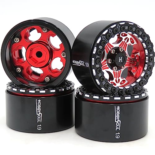 hobbysoul Aluminium 1,9 Beadlock Räder Breite 32 mm, 1,9 Crawler Felgen Sechskant 12mm Rot Schwarz Farbe für Axial SCX10 / Traxxas TRX-4 / Tamiay CC01 / Redcat Gen8, (4er-Pack) von hobbysoul