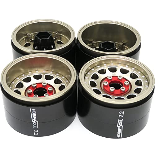 hobbysoul Einstellbare 4 Offsets 2,2 Beadlock Räder Breite 1,57'' (40mm) Felgen Champagner Farbe für Gen8 Everest Gen 7 Pro / SCX10 Capra Wraith Ryft / TRX4 AMG 6x6, (4 Stück) von hobbysoul