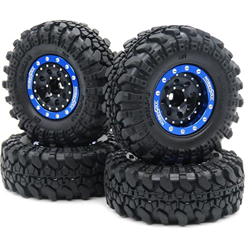 hobbysoul RC 1.0 Räder und Reifen mit einstellbarem Offset, 1/24 Reifen und schwere 1,0 Beadlock Räder Blau/Schwarz für 1/18 TRX4M 1:24 RC Crawler Axial SCX24, (4Stück, montiert) von hobbysoul