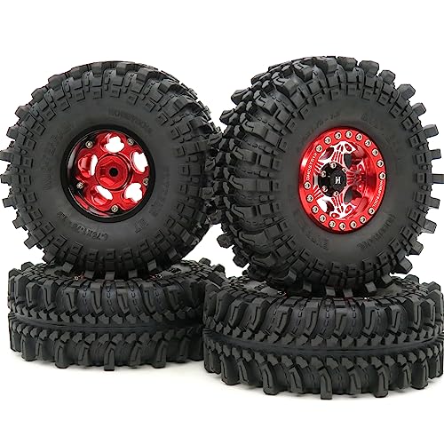 hobbysoul RC 1.9 Reifen 4,75'' / 121mm & 1,9 Beadlock Räder Felgen Rot für 1/10 Mud Crawler Axial SCX10 Traxxas TRX-4 Redcat Gen8 Tamiay CC01, (4 Stück, montiert) von hobbysoul