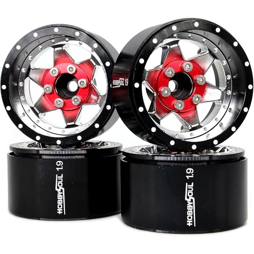 hobbysoul RC Einstellbare 4 Negative Offsets 1,9 Beadlock Räder Aluminiumfelgen HEX 12 mm Schwarz Silber Farbe für 1:10 Crawler Trail TRX-4 SCX10 Gen8, (4 Stück) von hobbysoul