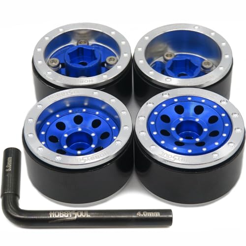 hobbysoul Schwere 1,0 Beadlock Räder Felgen Gewicht 21g/Felge, Verstellbarer Versatz RC 1,0 Räder silberblau Für RC Crawler 1/18 TRX4M SCX24 Gladiator Bronco C10 Deadbolt, (4 Stück) von hobbysoul