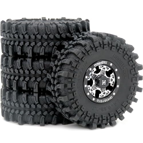 hobbysoul Soft Sticky 61mm 1,0 Reifen und schwere 1,0 Räder Felgen Schwarz für RC Crawler 1/24 Axial AX24 SCX24 FMS FCX24 1/18 TRX4M Upgrade von hobbysoul