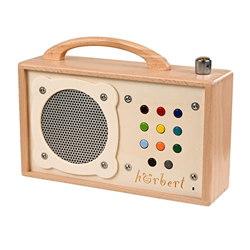 hörbert Musikbox für Kinder. Vorbespielt mit Deutschen Inhalten. Aus Holz mit 9 Playlists. Mit Mikrofon, Internet-Radio, Bluetooth-Lautsprecher, Sleep-Timer und wiederbespielbarer SD-Card. von hörbert