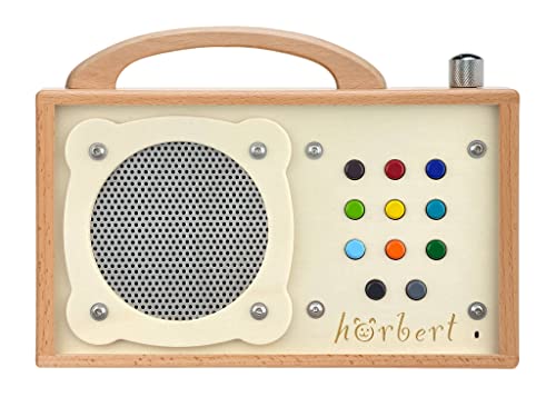 hörbert Musikbox für Kinder. Vorbespielt mit internationalen Inhalten. Aus Holz mit 9 Playlists. Mit Mikrofon, Internet-Radio, Bluetooth-Lautsprecher, Sleep-Timer und wiederbespielbarer SD-Card. von hörbert