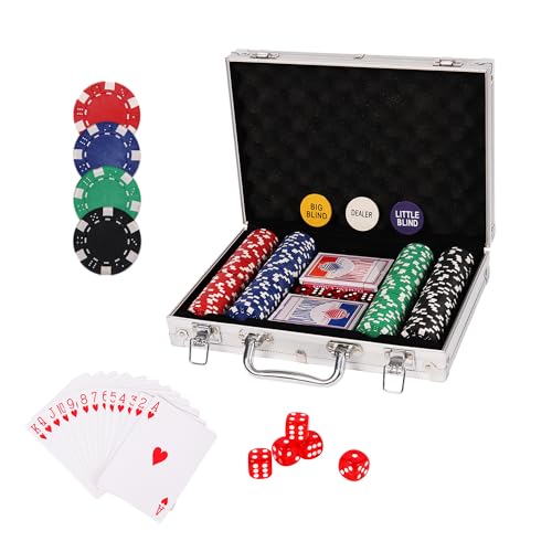 HomeGuru Poker Spiel 200 Chips Set inkl. 2X Pokerdecks, 5X Würfel, Dealer/Small Blind/Big Blind Button, Pokerset Alu Pokerkoffer Kasino Pokerchips Bingo Homespiel Laserchips mit Aluminiumkoffer Silber HomeGuru Poker Spiel 200 Chips Set inkl. 2X Pokerdecks, 5X Würfel, Dealer/Small Blind/Big Blind Button, Pokerset Alu Pokerkoffer Kasino Pokerchips Bingo Homespiel Laserchips mit Aluminiumkoffer Silber von homeguru