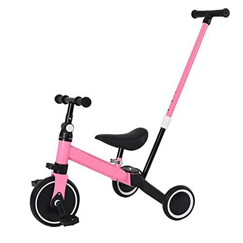 Homewell 3-in-1 Kinderdreirad, Schiebewagen, Laufrad ab 12 Monaten bis 4 Jahren, Rutschfester Stahlrahmen, Verstellbarer Sitz/Eva-Räder, Klappbare Pedale von homewell