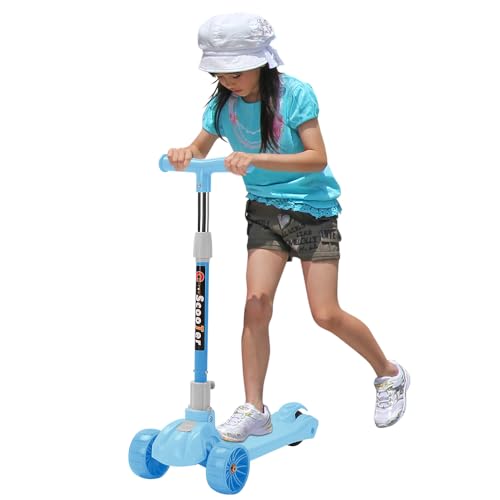 Homewell Dreirad-Roller für Kinder von 3 – 8 Jahren, Tretroller mit 3 leuchtenden Rädern, faltbar, mit verstellbarer Höhe (blau) von homewell