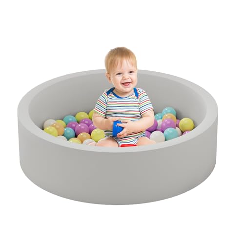 hoopyosms Kinder-Schaumstoffball Grube, Weicher Runder Ball Pool für Kleinkinder, Baby-Spielball Pool, Memory-Schaumstoff für Drinnen (Ohne Bälle Enthalten), Grau von hoopyosms