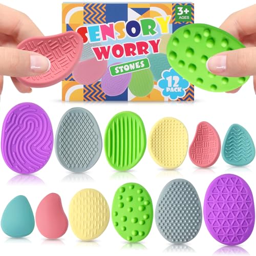 12 Stück Fidget Toys Sensory Stones Sensorik Spielzeug Anti Stress Kinder Sensorisches Spielzeug, Sensory Worry Stone Sensory Toys Stressabbau, Sensory Fidget Toys Autism Toy von hopihy