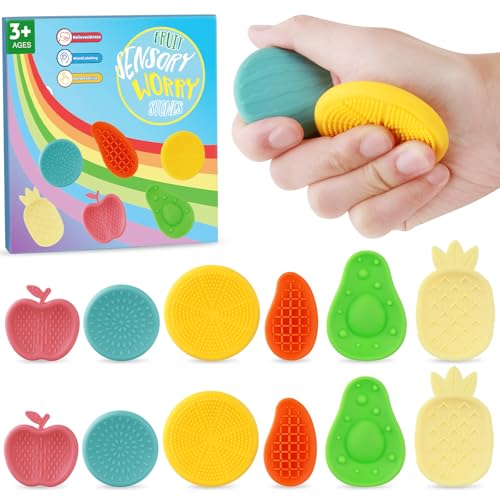 12 Stück Obst Fidget Toys Sensory Stones Sensorik Spielzeug Anti Stress Kinder Sensorisches Spielzeug, Sensory Worry Stone Toys Stressabbau, Fidget Toy Autism von hopihy