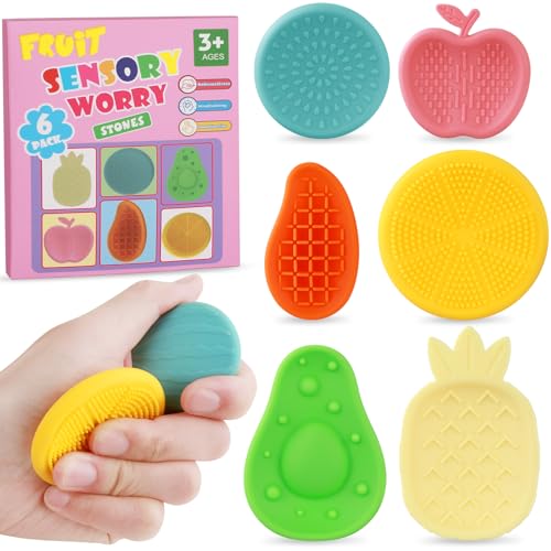 6 Stück Obst Fidget Toys Sensory Stones Sensorik Spielzeug Anti Stress Kinder Sensorisches Spielzeug, Sensory Worry Stone Sensory Toys Stressabbau, Fidget Toys Autism Toy von hopihy