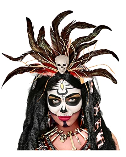 horror-shop Voodoo Haarreifen mit Totenschädel & Federn als Kostümzubehör von Horror-Shop