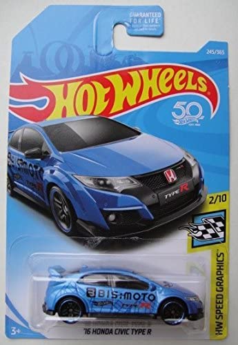 Hot Wheels SPEED GRAPHICS 2/10, BLUE '16 HONDA CIVIC TYPE R 245/365 50TH ANNIVERSARY CARD von hot wheels