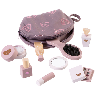 howa® Spielzeug Schminkset Kosmetiktasche für Kinder mit 8 tlg. Holzzubehör und Herzaufklebern von howa
