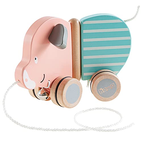 howa Nachziehtier Schweinchen Berta - Baby Spielzeug, Geschenk zur Geburt, Holzspielzeug Babyspielzeug ab 1 Jahr mit Glöckchen 6025 von howa