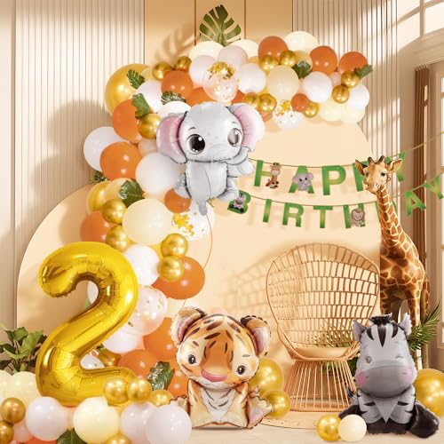 2. Geburtstag Junge Mädchen 2 Jahr Dschungel Geburtstag Dekoration Waldtiere , Safari Luftballons 2 Kindergeburtstag Deko ,Tiere Geburtstagsdeko von hpnparty