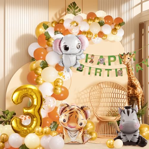 3. Geburtstag Junge Mädchen 3 Jahr Dschungel Geburtstag Dekoration Waldtiere, Safari Luftballons 3 Kindergeburtstag Deko,Tiere Geburtstagsdeko von hpnparty