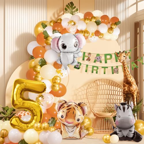 5. Geburtstag Junge Mädchen 5 Jahr Dschungel Geburtstag Dekoration Waldtiere , Safari Luftballons 5 Kindergeburtstag Deko ,Tiere Geburtstagsdeko von hpnparty