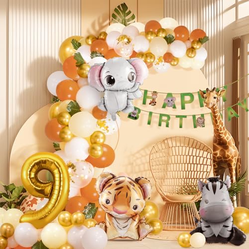 9. Geburtstag Junge Mädchen 9 Jahr Dschungel Geburtstag Dekoration Waldtiere , Safari Luftballons 9 Kindergeburtstag Deko ,Tiere Geburtstagsdeko von hpnparty