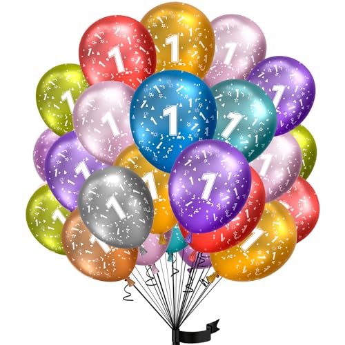 Luftballons 1. Geburtstag,15 Stück Metallic folienballon 1 helium ballons 1 jahre aus 100% Naturlatex,Klimaneutral, 32cm Ballon 1 zahlen für Kindergeburtstag und mädchen junge Geburtstag von hpnparty