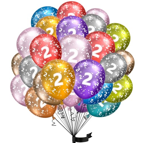 Luftballons 2. Geburtstag,15 Stück Metallic folienballon 2 helium ballons 2 jahre aus 100% Naturlatex,Klimaneutral, 32cm Ballon 2 zahlen für Kindergeburtstag und mädchen junge Geburtstag von hpnparty