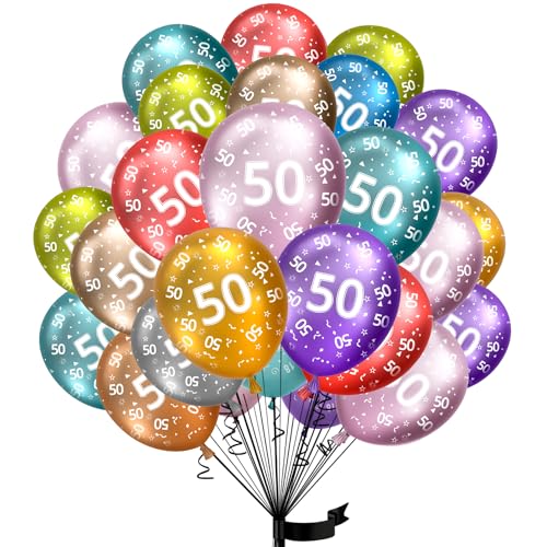 Luftballons 50. Geburtstag,15 Stück Metallic folienballon 50 helium ballons 50 jahre aus 100% Naturlatex,Klimaneutral, 32cm Ballon 50 zahlen für Kindergeburtstag und Mädchen Junge Geburtstag Jubiläum von hpnparty